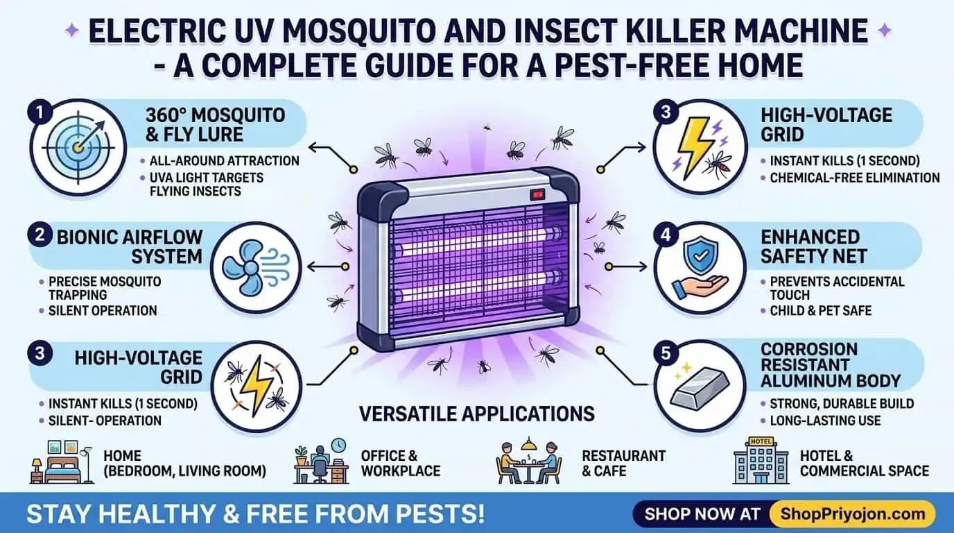 ডেঙ্গু ও মশার উপদ্রব থেকে মুক্তি: কেন Electric UV Mosquito and Insect Killer Machine আপনার ঘরের জন্য সেরা পছন্দ?